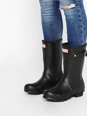 Hunter original back adjust short rain boots matte black EUC size 10